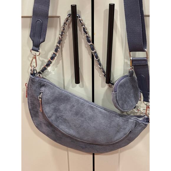 Sondra Roberts Squared Vegan Leather Blue Suede Clutch Shoulder Purse - Picture 1 of 9